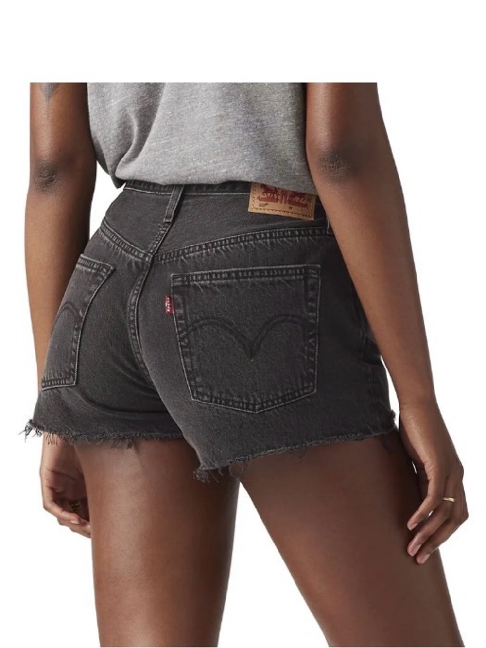 Levi's Black Distressed Frayed Hem Denim High Waisted Button Fly Shorts
